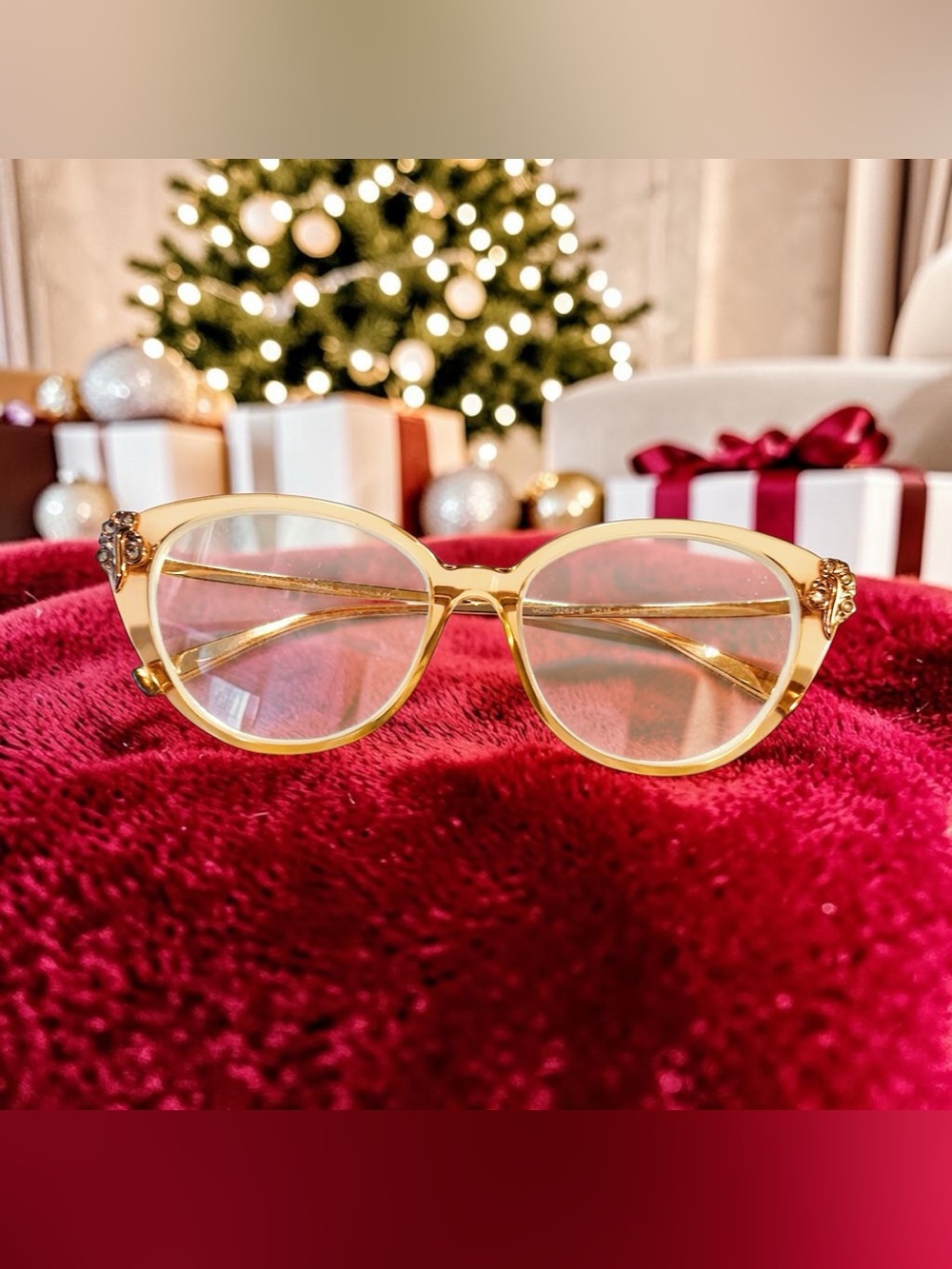 Women’s Fashion Crystal Accent Versace Peach Frame Glasses